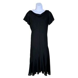 Liz Baker Maxi Dress Size 6P Black Sheer Flutter Sleeve Drape Back Fairy Witchy